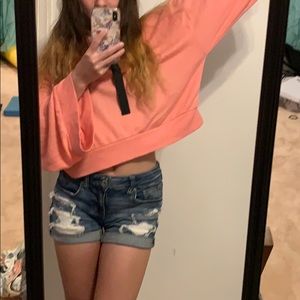 H&M pink crop top hoodie with bell sleeves